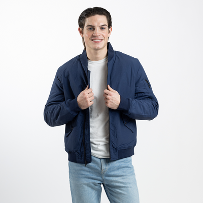 Men's Navy Bomber Jacket with Quilted Lining