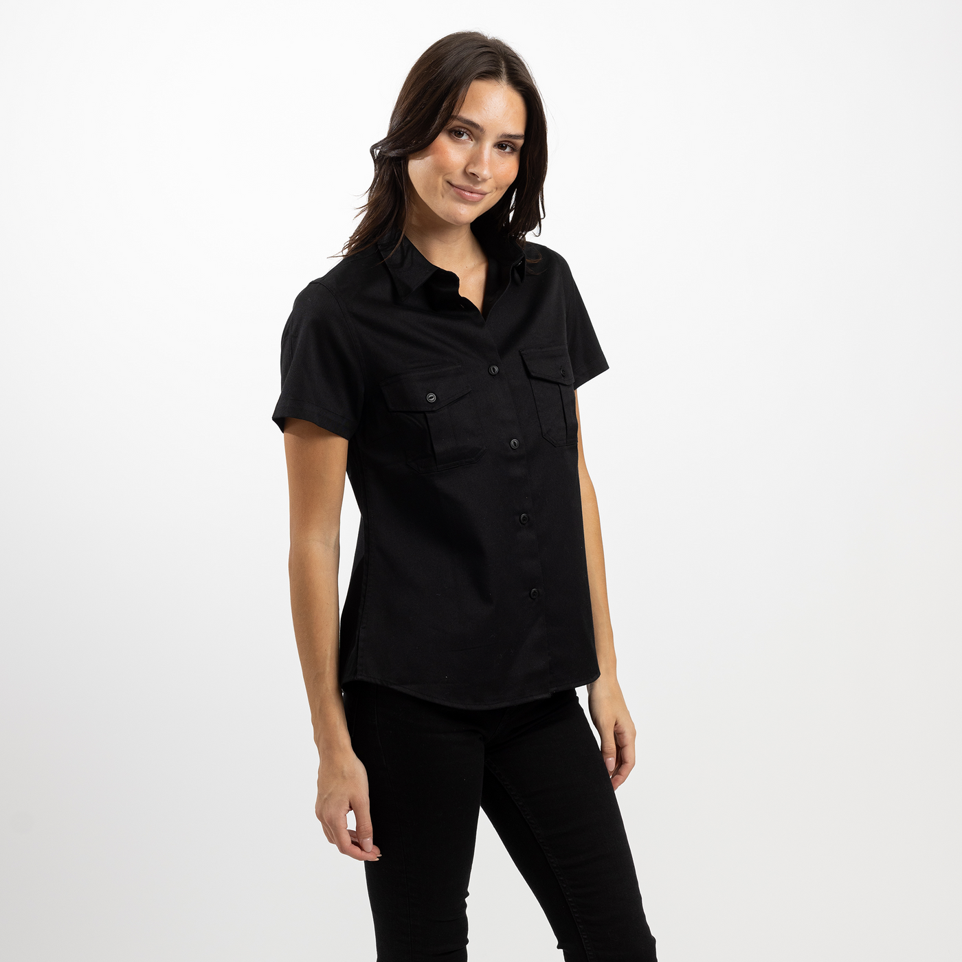 Women's Short Sleeve Black Utility Shirt