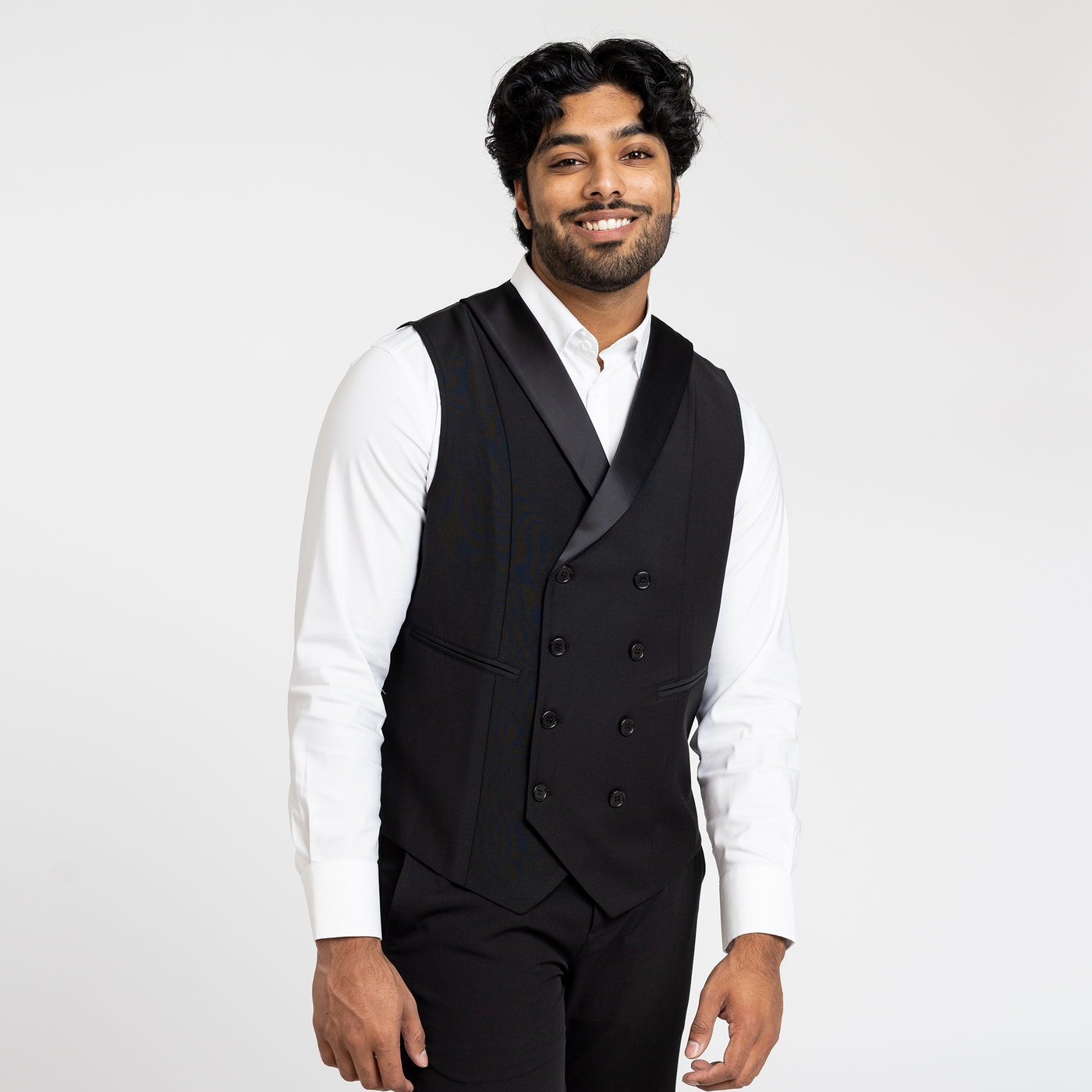 Men's Black Double Breasted Shawl Collar Vest