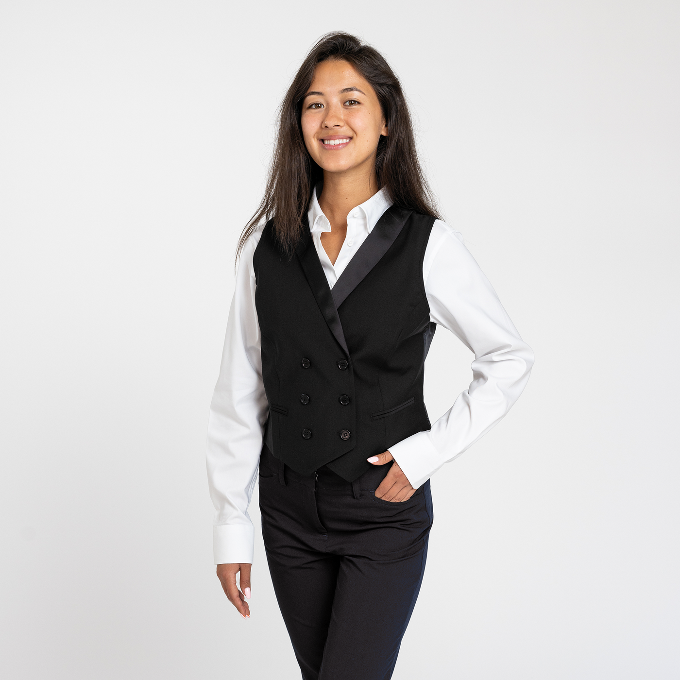 Women's Black Double Breasted Shawl Collar Vest