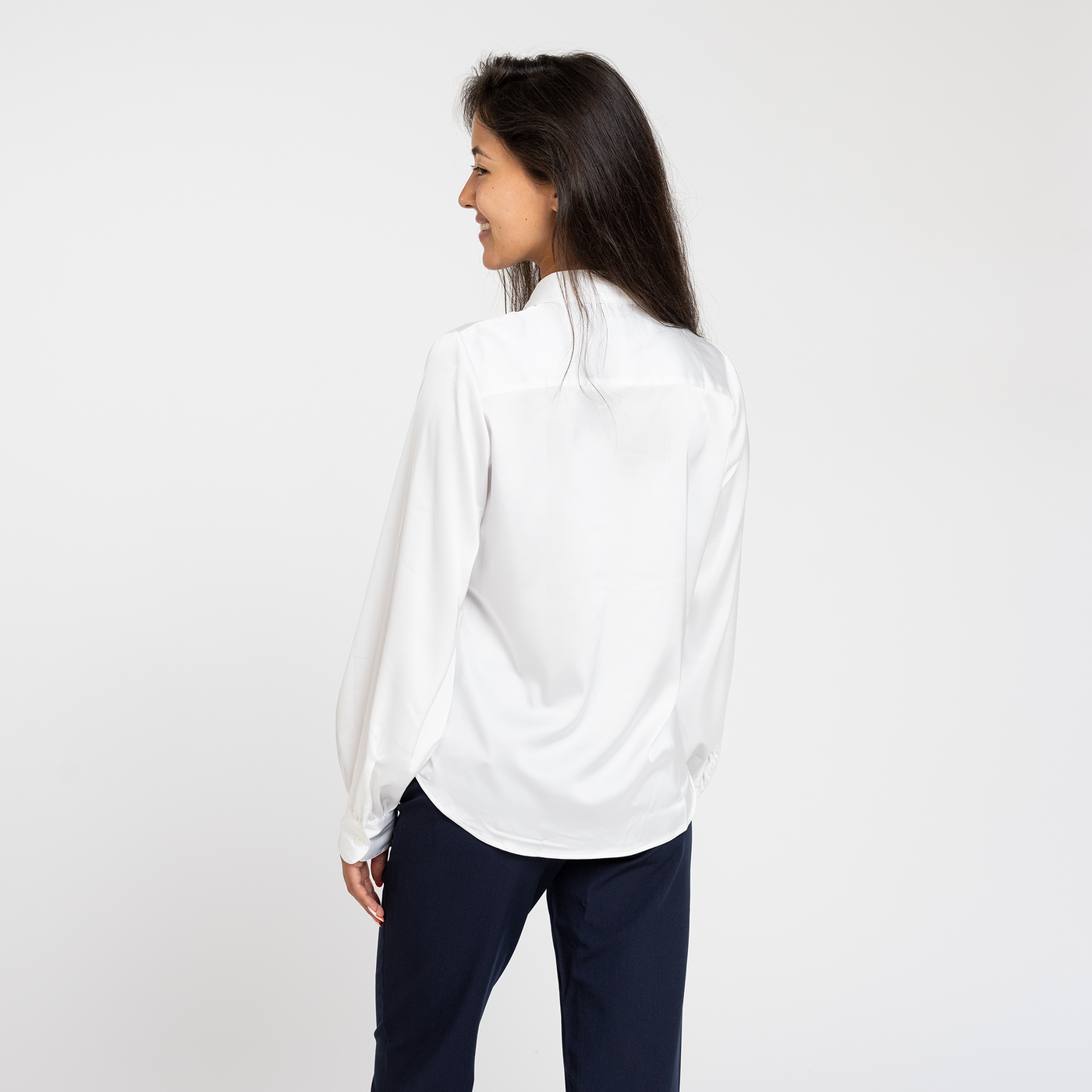 Women's White Ruffle Front Blouse