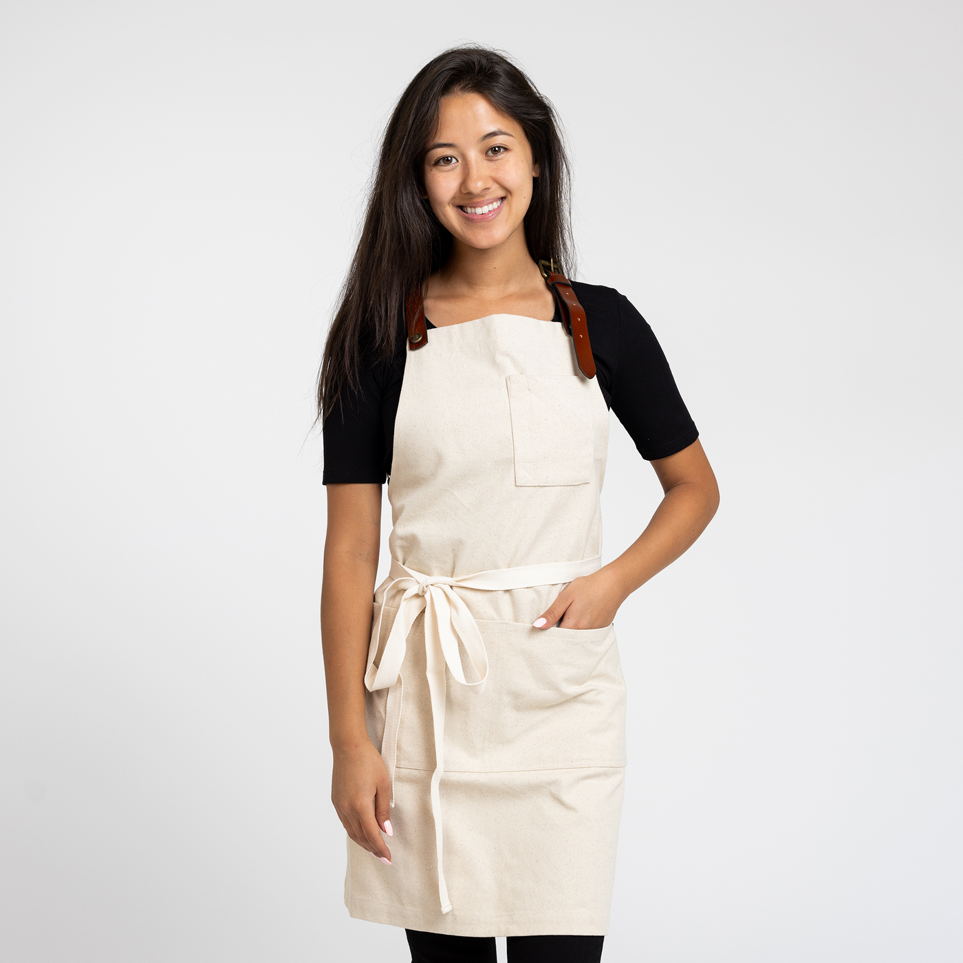 Natural Canvas Bib Apron with Leather Strap