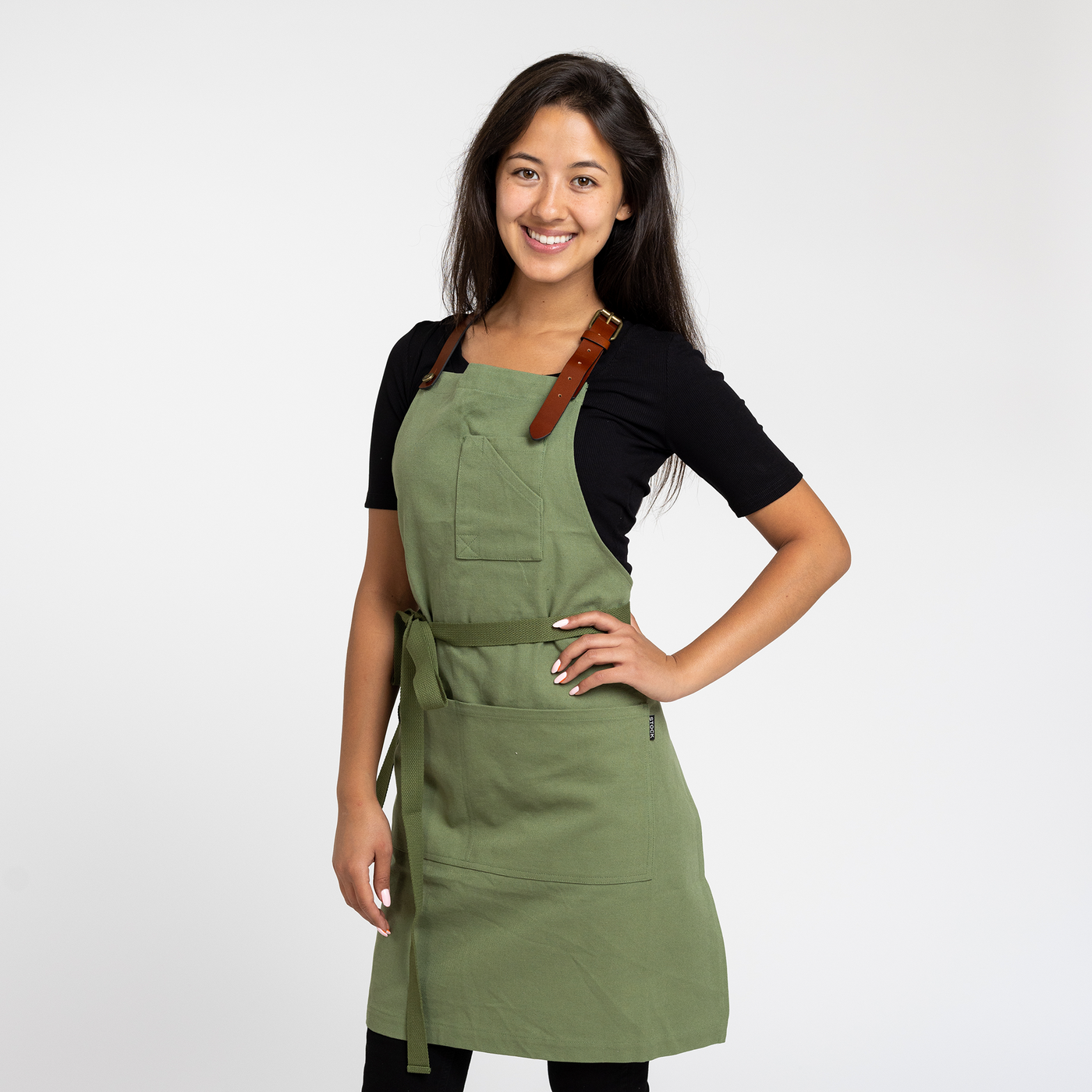 Army Green Canvas Bib Apron with Leather Strap
