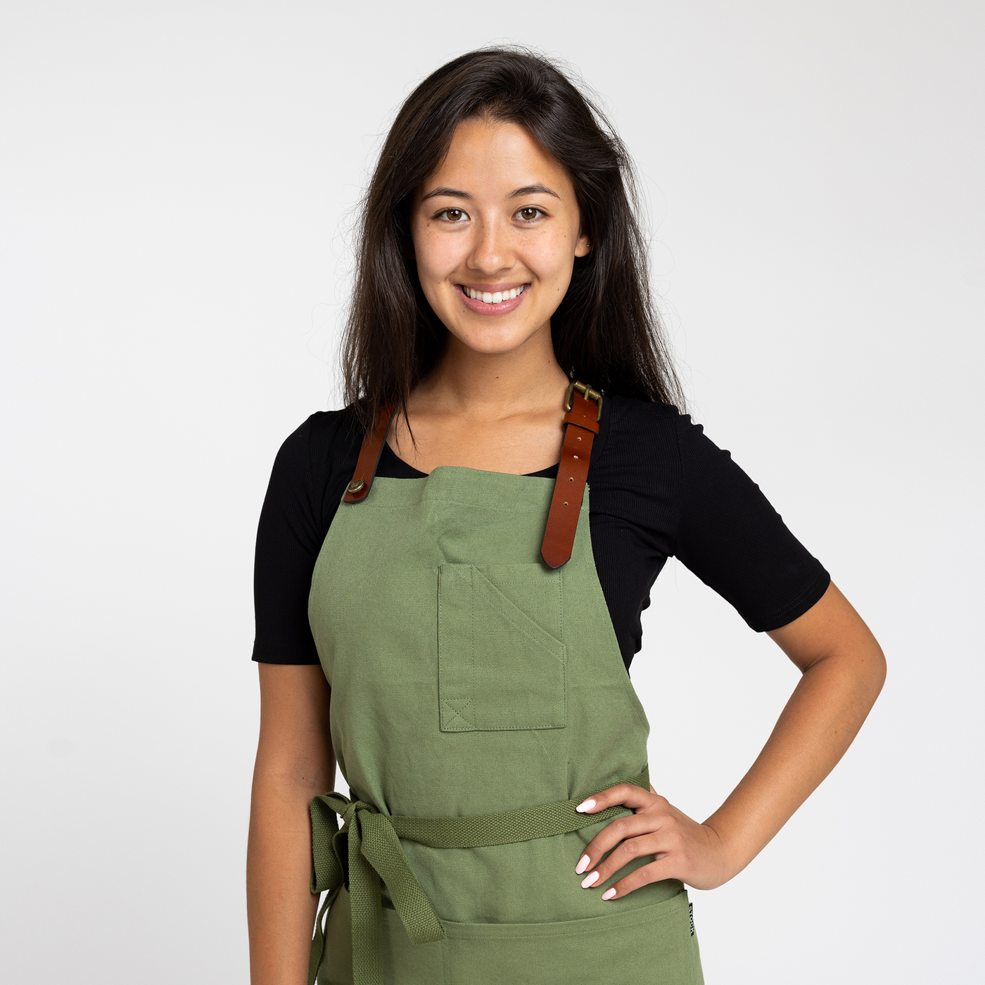 Army Green Canvas Bib Apron with Leather Strap