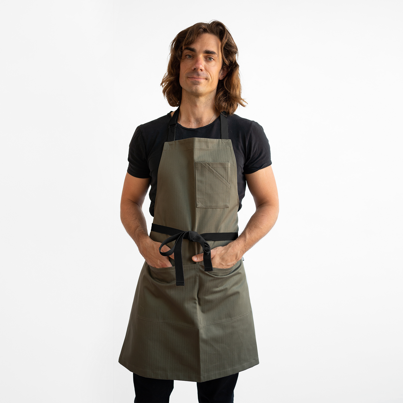 Army Green Herringbone Bib Apron