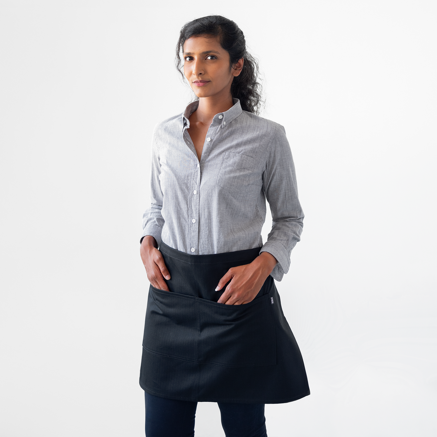 Black Herringbone Waist Apron