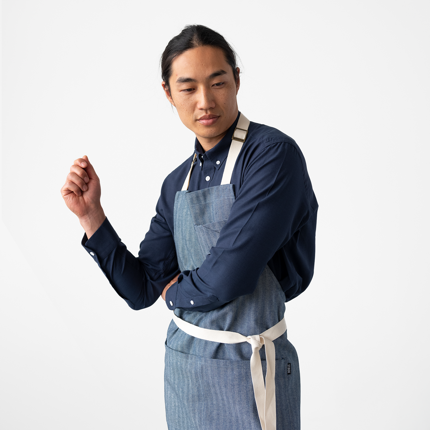 Blue Herringbone Denim Stock Apron