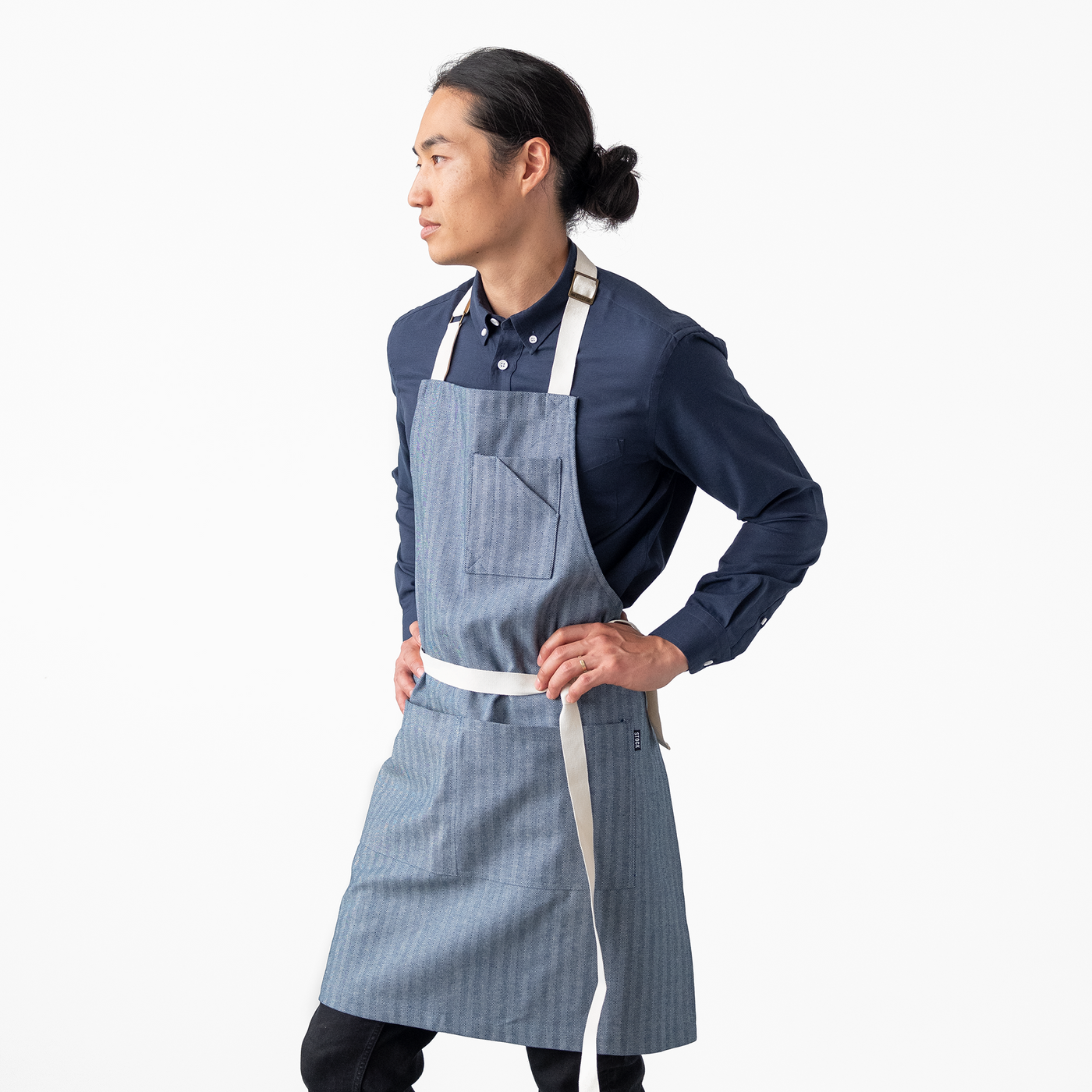 Blue Herringbone Denim Stock Apron