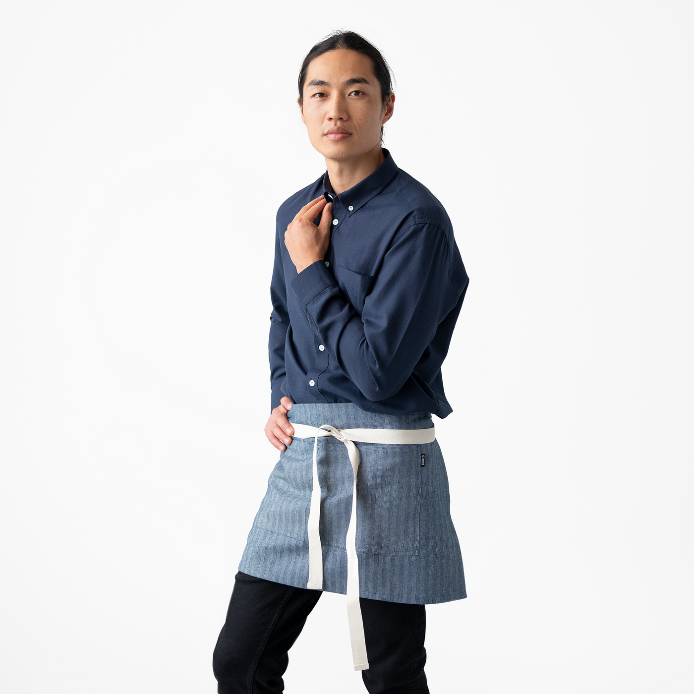 Blue Herringbone Denim Shorty Waist Apron