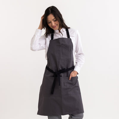 Charcoal Herringbone Bib Apron