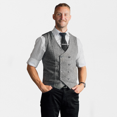 Men's Double Breasted Charcoal Tweed Vest