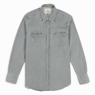 Men's Washed Gray Denim Frontier Shirt