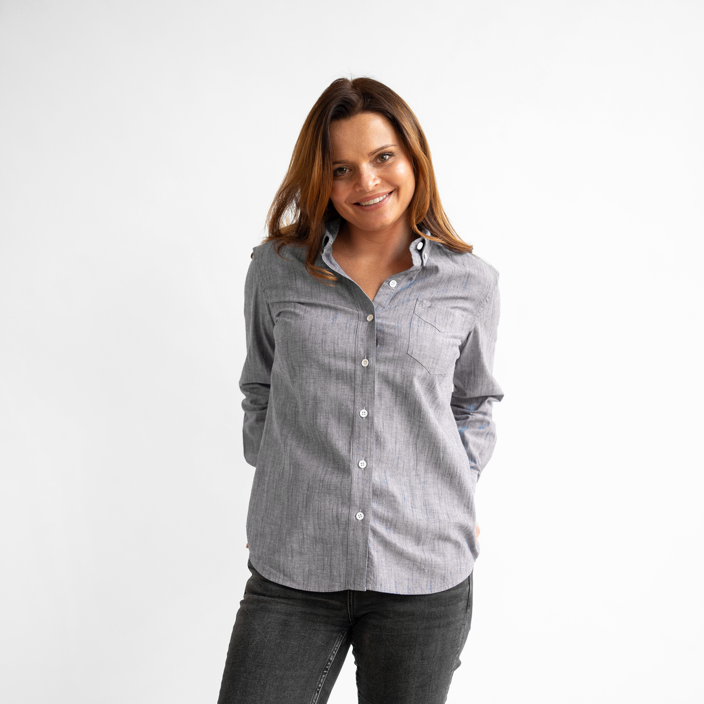 Women's Gray Stretch Service Chambray