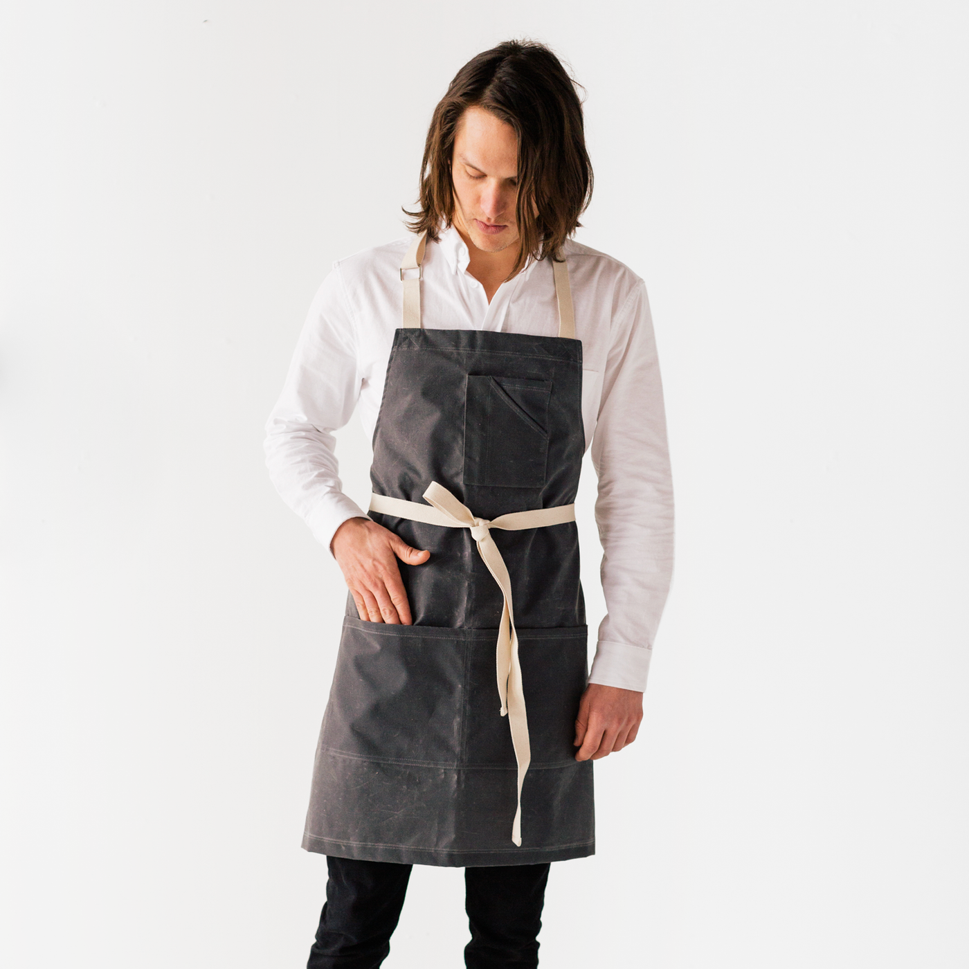 Gray Waxed Canvas Bib Apron