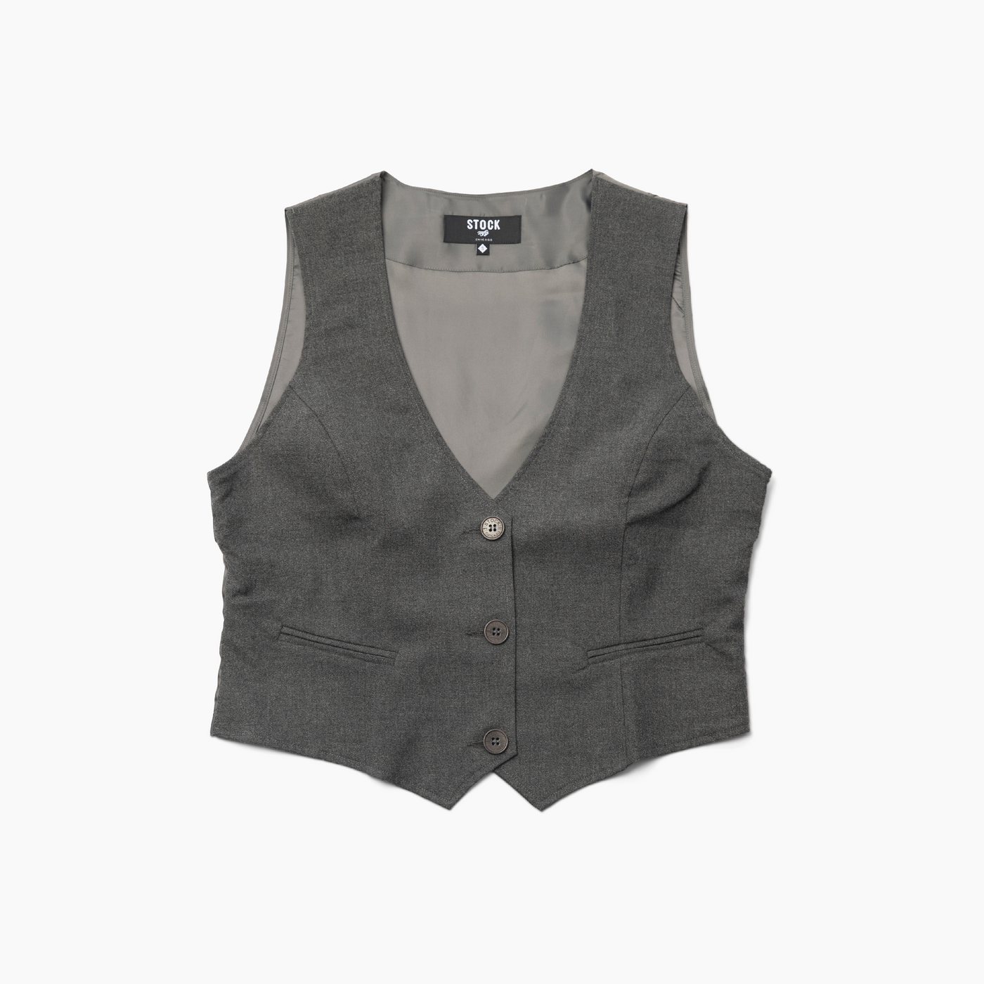 Women's Single Breasted Gray Melange Vest