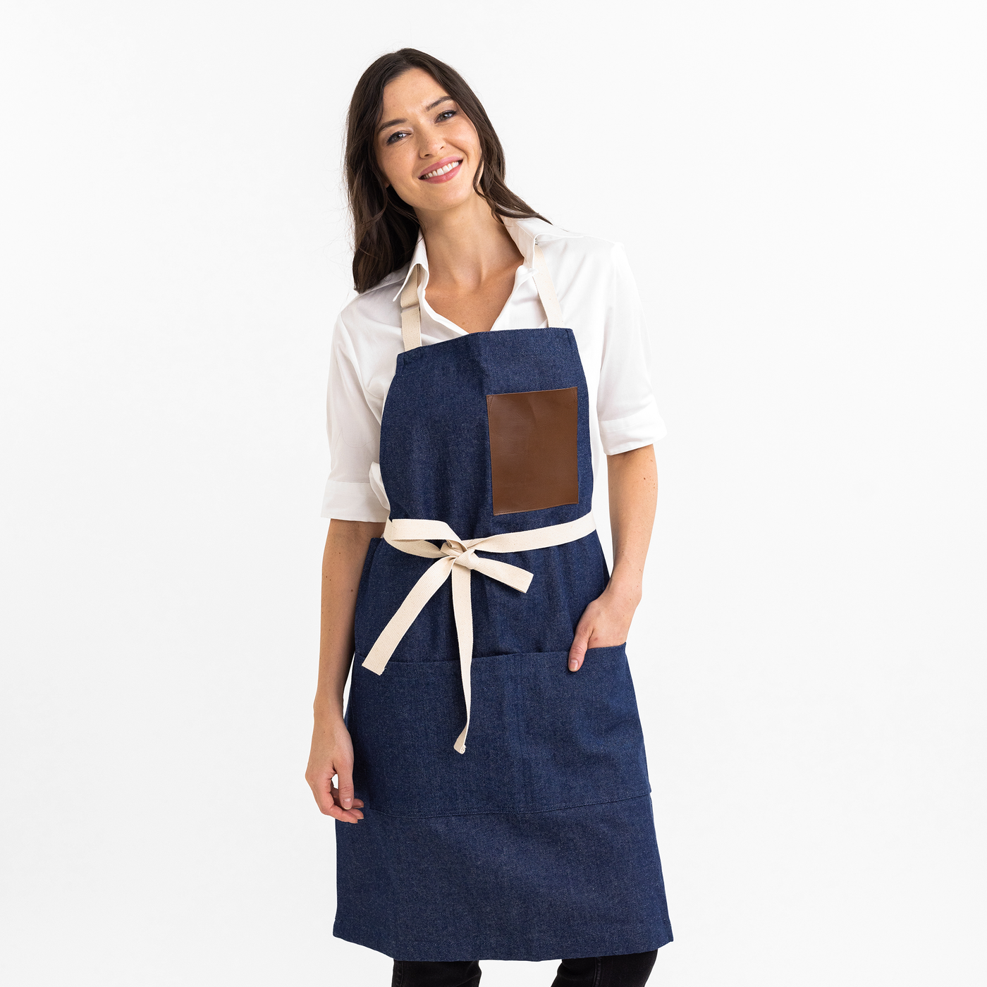 Leather Pocket Indigo Denim Stock Apron