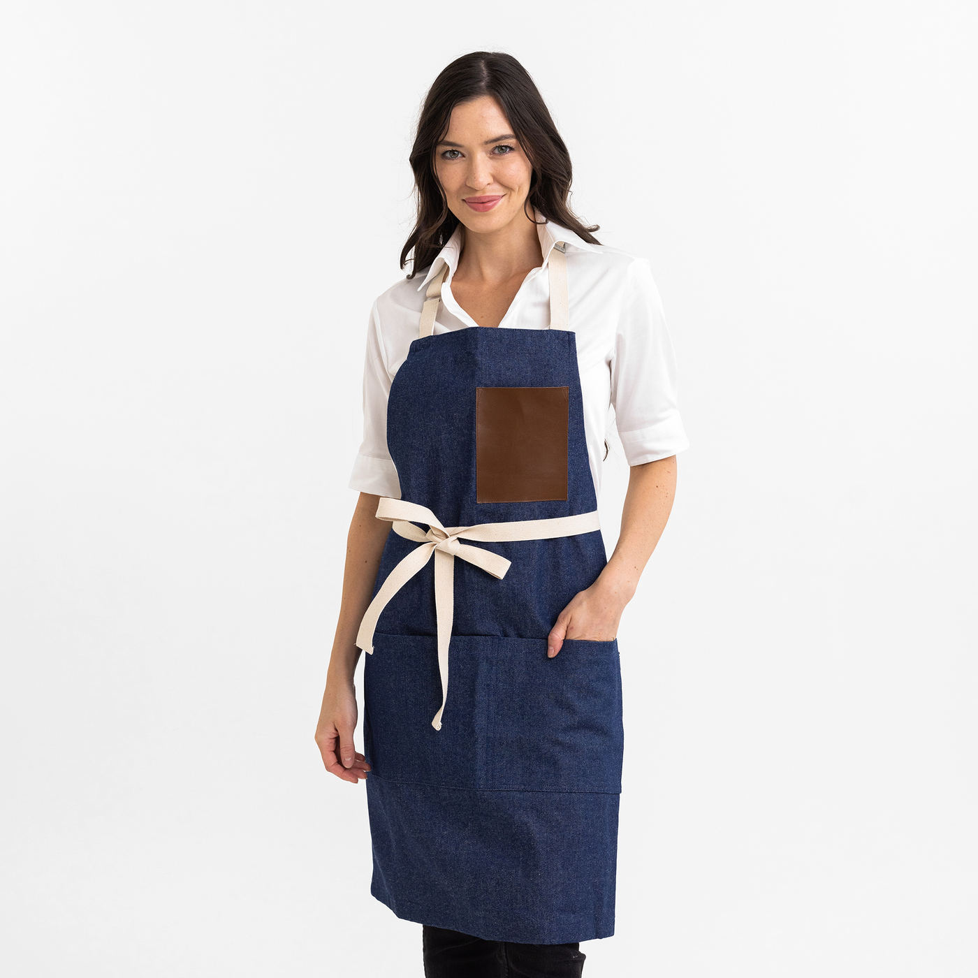 Leather Pocket Indigo Denim Stock Apron