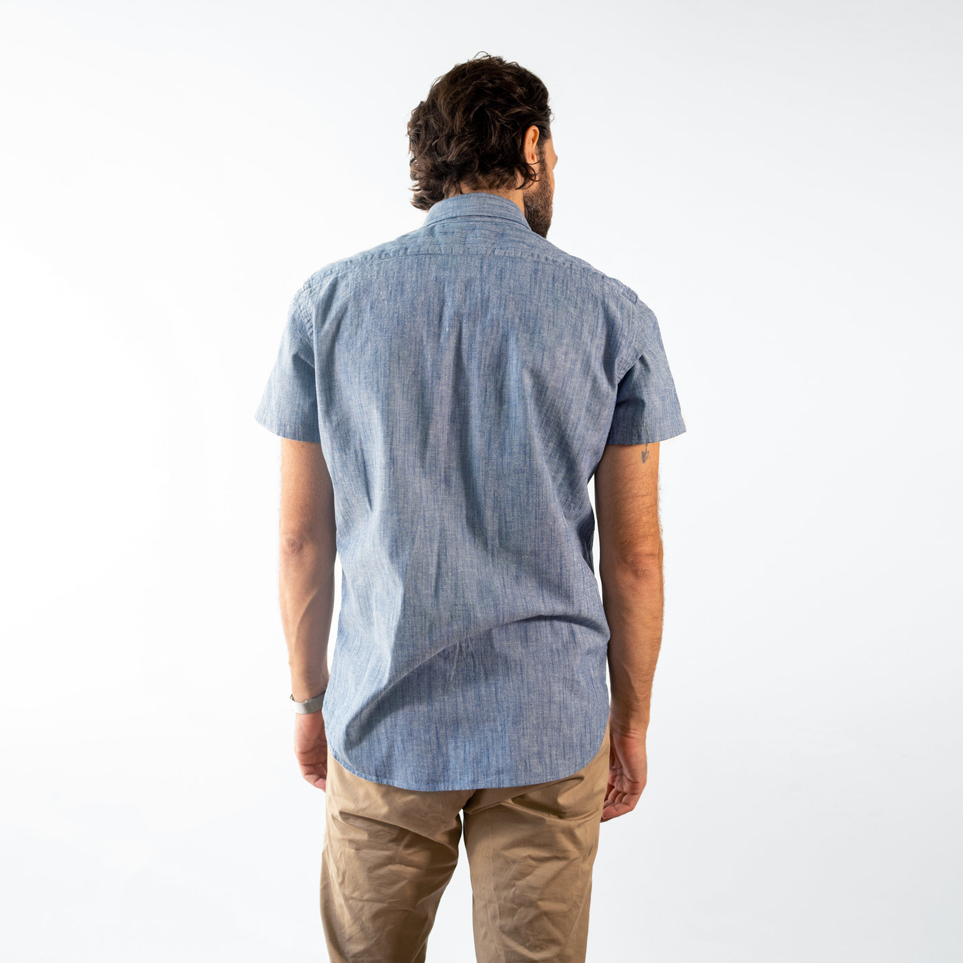 Men's Short Sleeve Blue Stretch Service Chambray