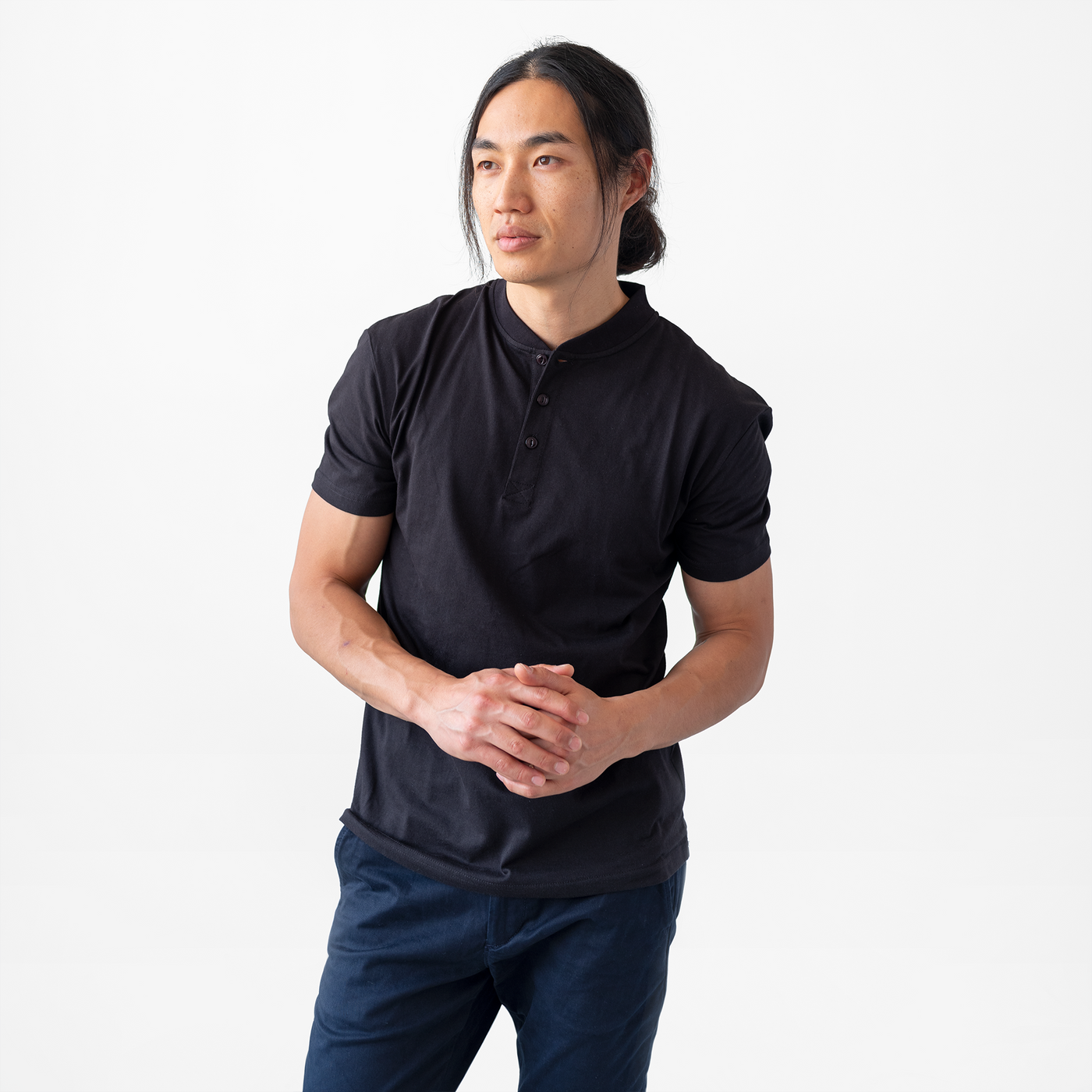 Men's Black Short Sleeve Henley