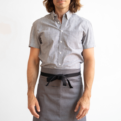 Men's Short Sleeve Gray Stretch Service Chambray