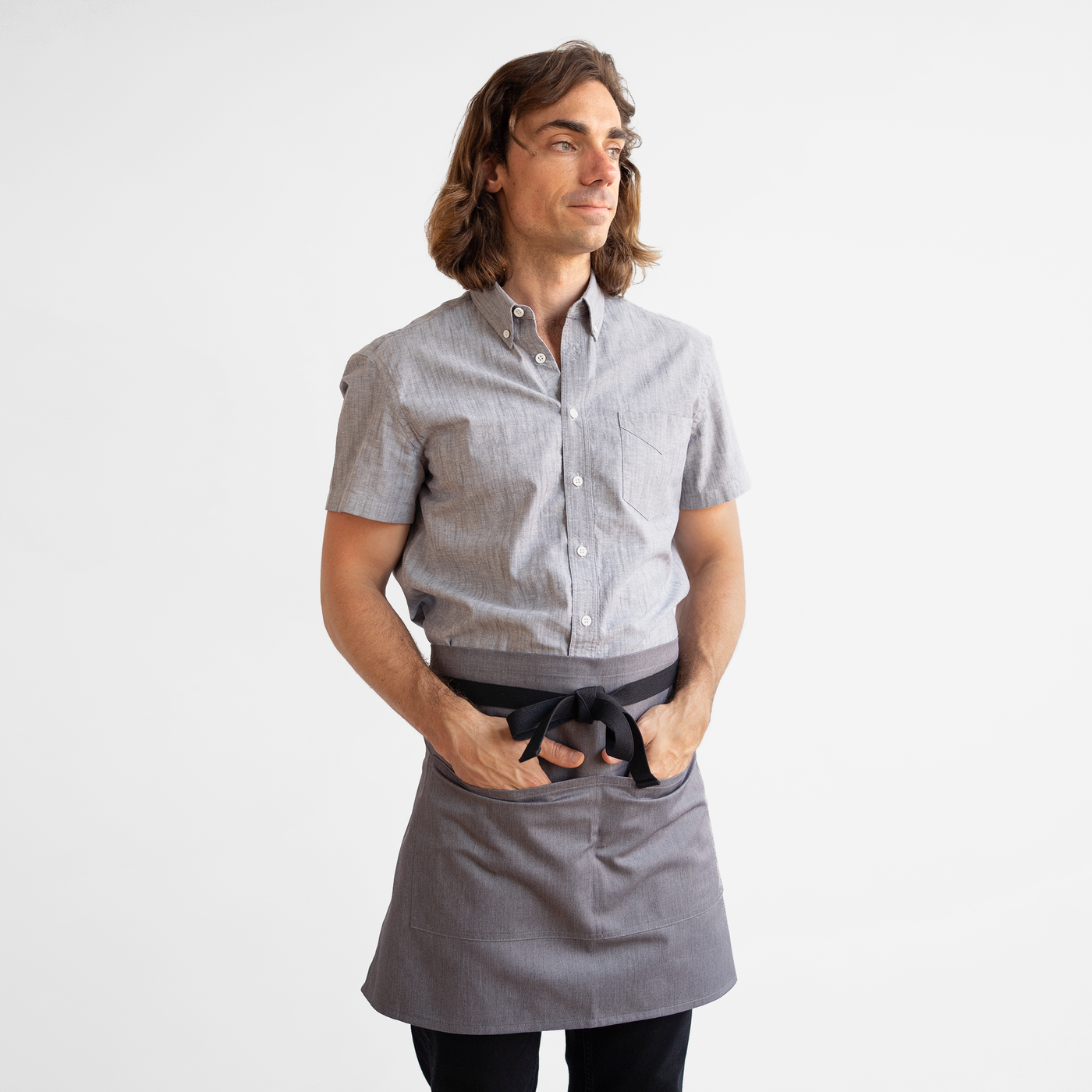 Men's Short Sleeve Gray Stretch Service Chambray