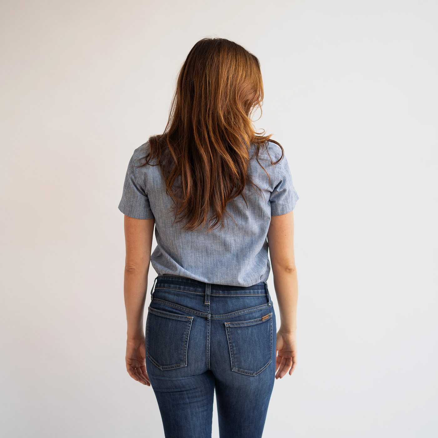 Women's Short Sleeve Blue Stretch Service Chambray