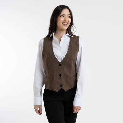 Women's Single Breasted Brown Herringbone Vest