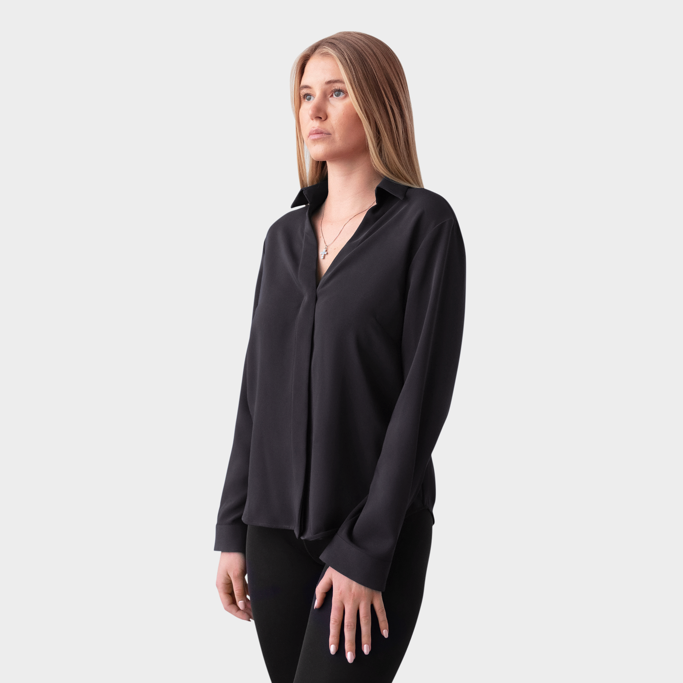 Women's Black V-Neck Blouse