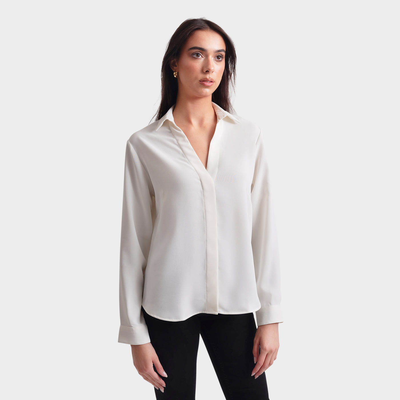 Women's Ivory V-Neck Blouse