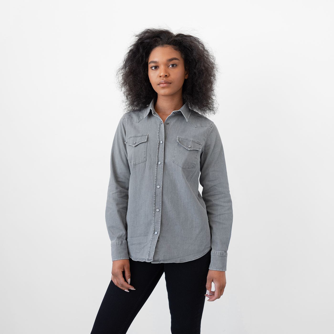 Women's Washed Gray Denim Frontier Shirt