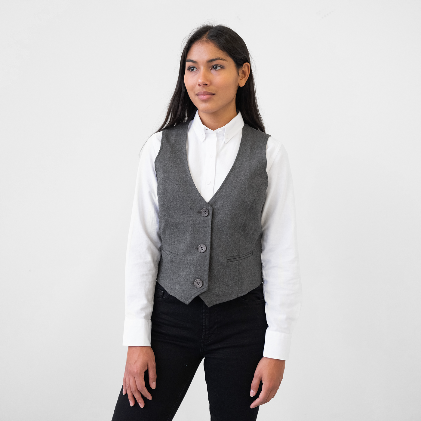 Women's Single Breasted Gray Melange Vest