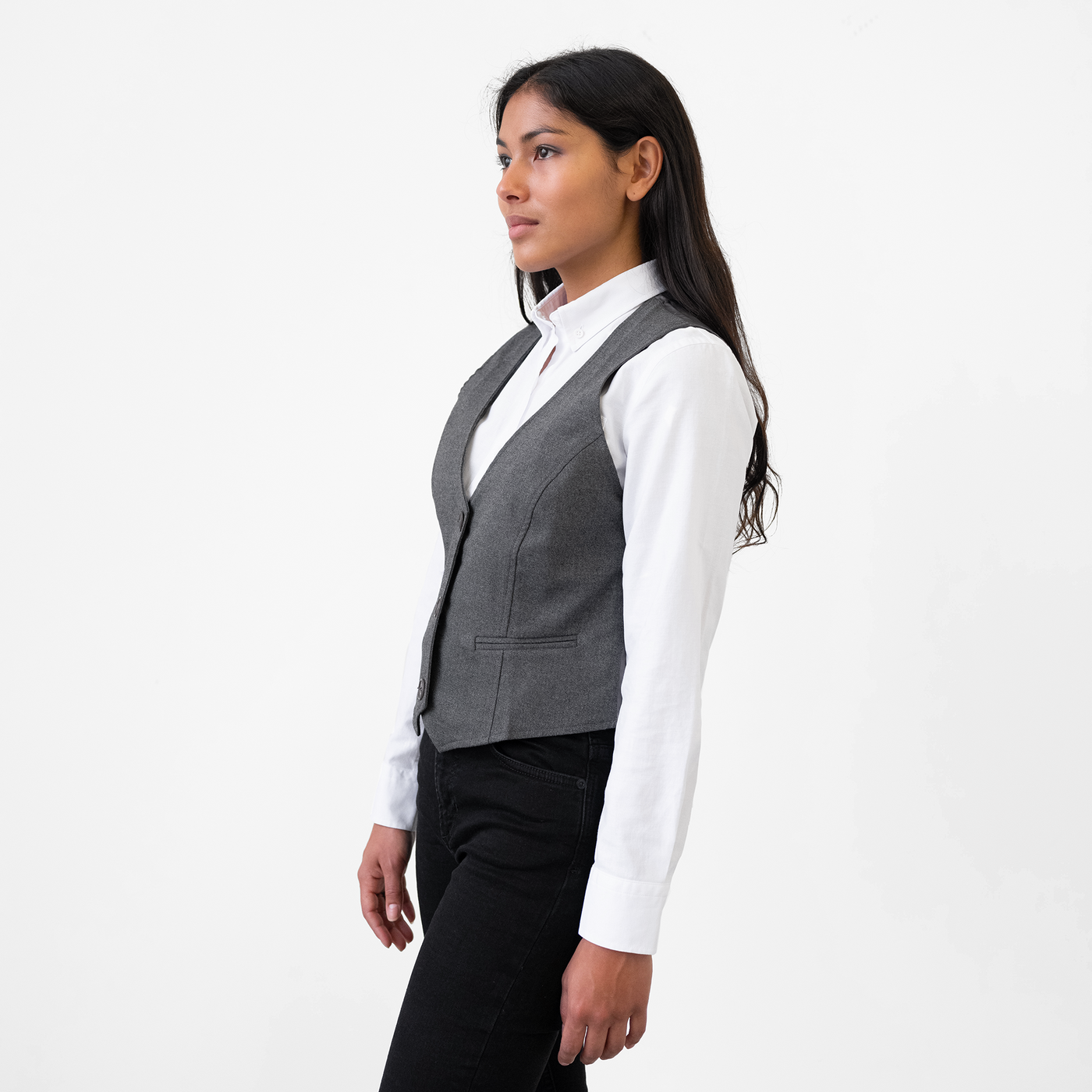 Women's Single Breasted Gray Melange Vest