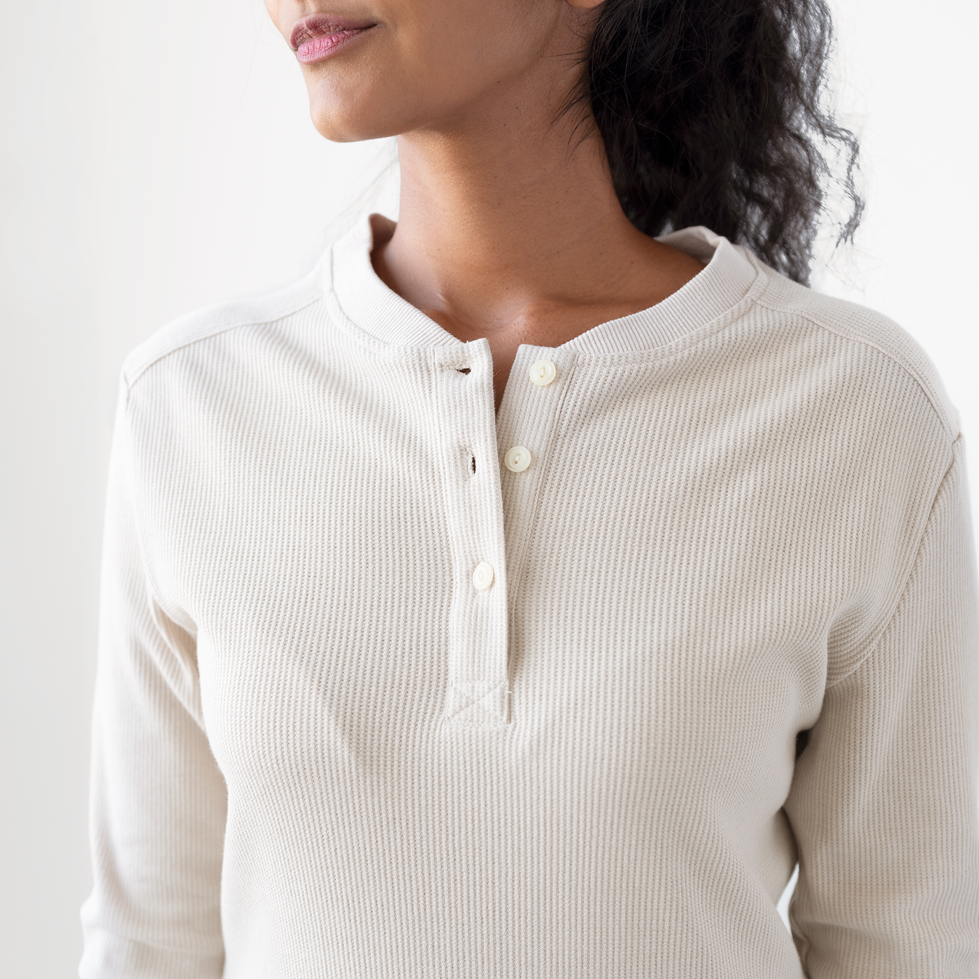 Women's Oatmeal Waffle Knit Henley