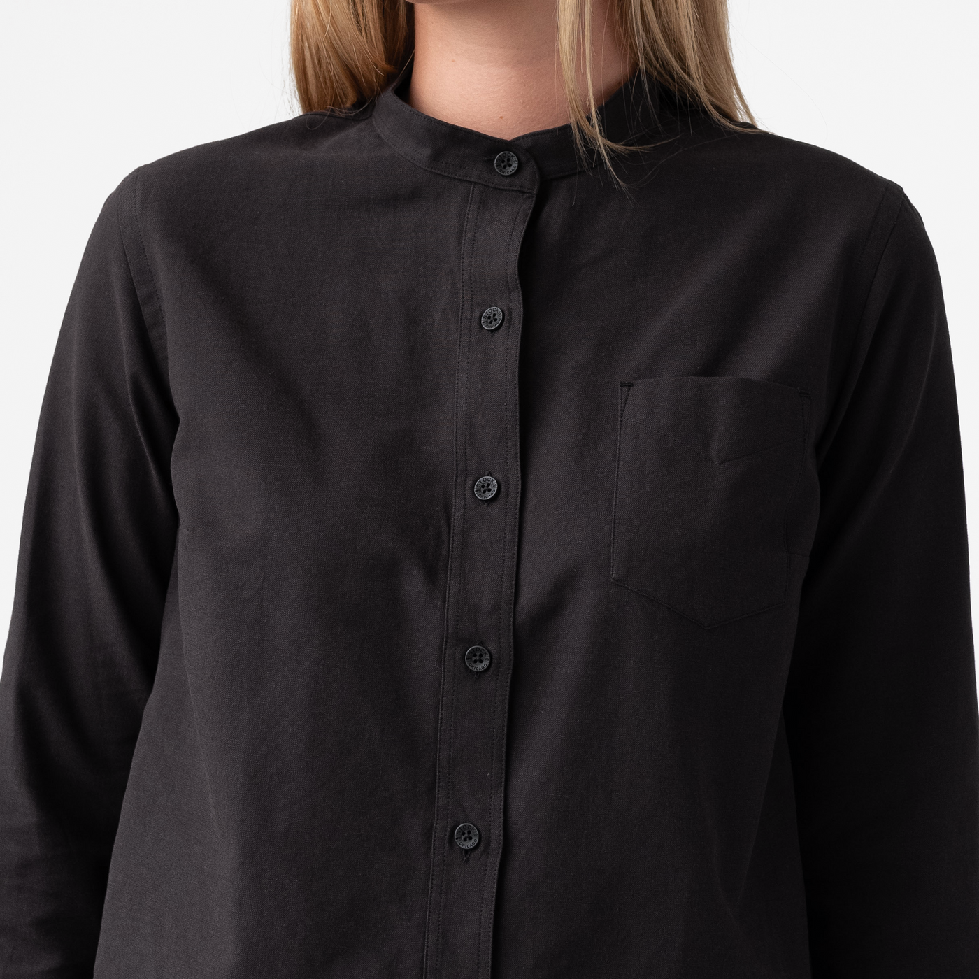 Women's Black Banded Collar Service Oxford